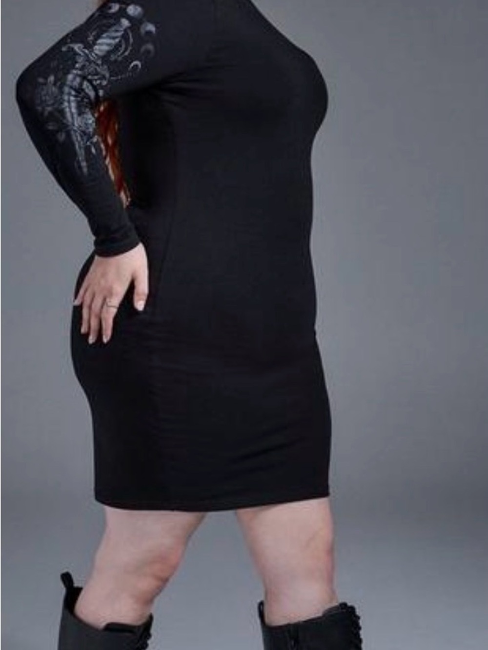 torrid Black Long Sleeve Bodycon Dress with Sleeve Graphic